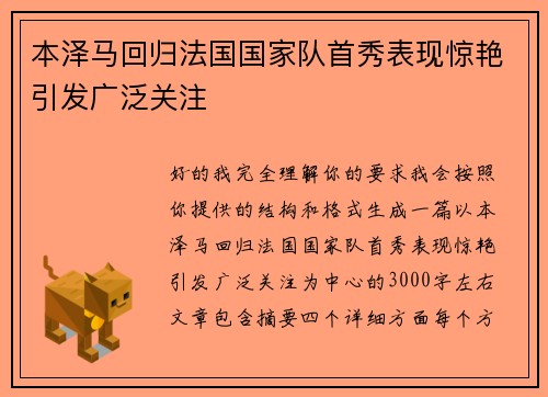 本泽马回归法国国家队首秀表现惊艳引发广泛关注